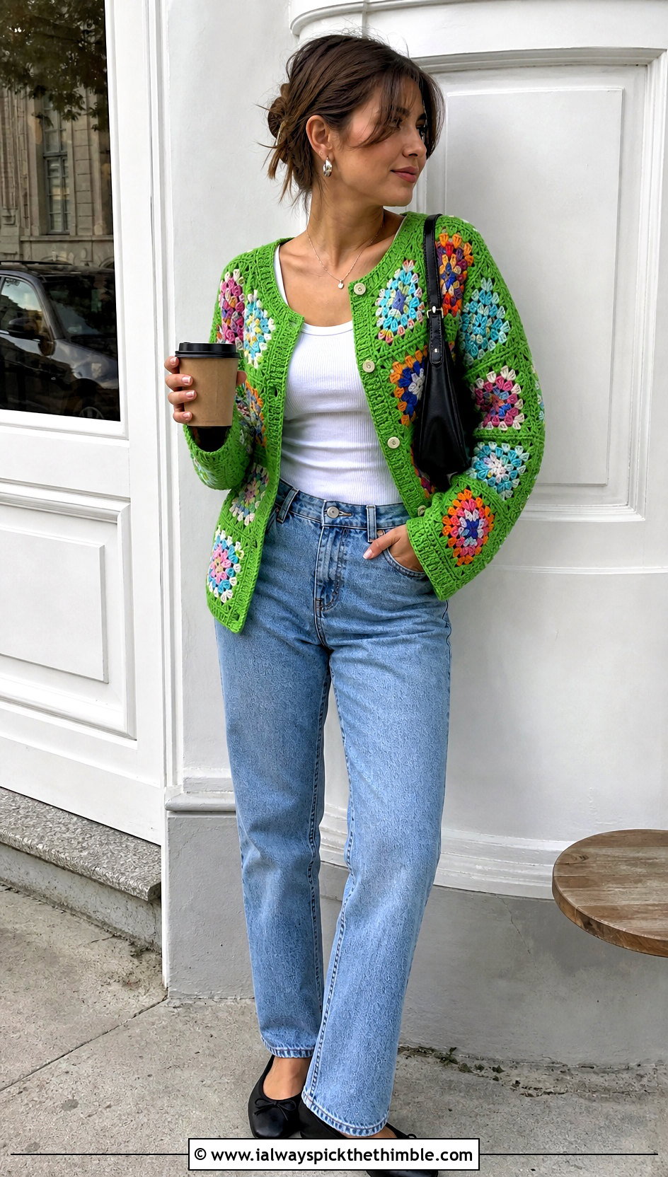 Cardigan Style Granny Square Long Sleeve Top With Tank And Jeans - 20 Granny Square Long Sleeve Top outfit ideas
