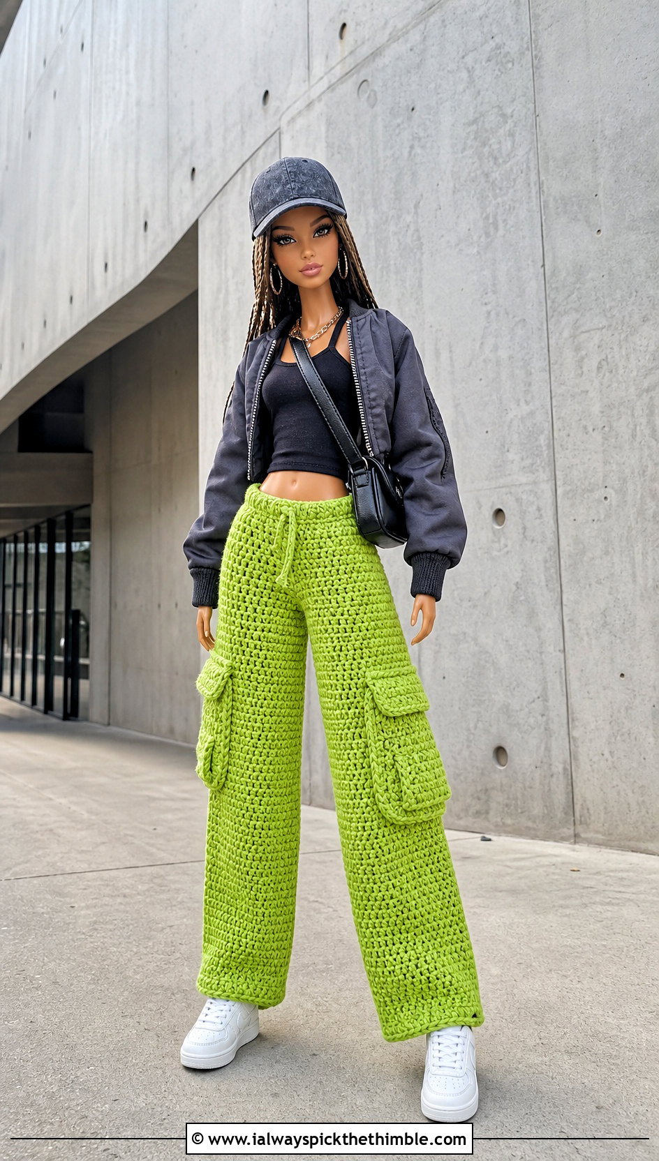 Cargo Crochet Doll Pants With Bomber Jacket - 25 crochet doll pants outfit ideas
