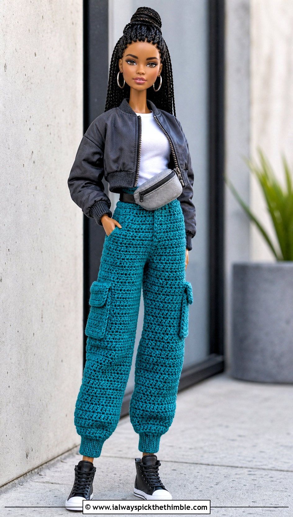 Cargo Crochet Doll Pants With Bomber Jacket - 20 Crochet Pants For Dolls outfit ideas
