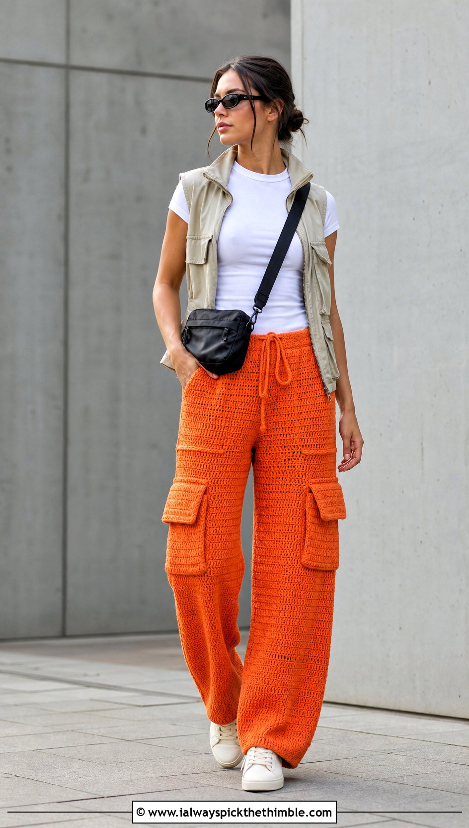 Cargo Pocket Crochet Lounge Pants With Utility Vest - 20 crochet lounge pants outfit ideas