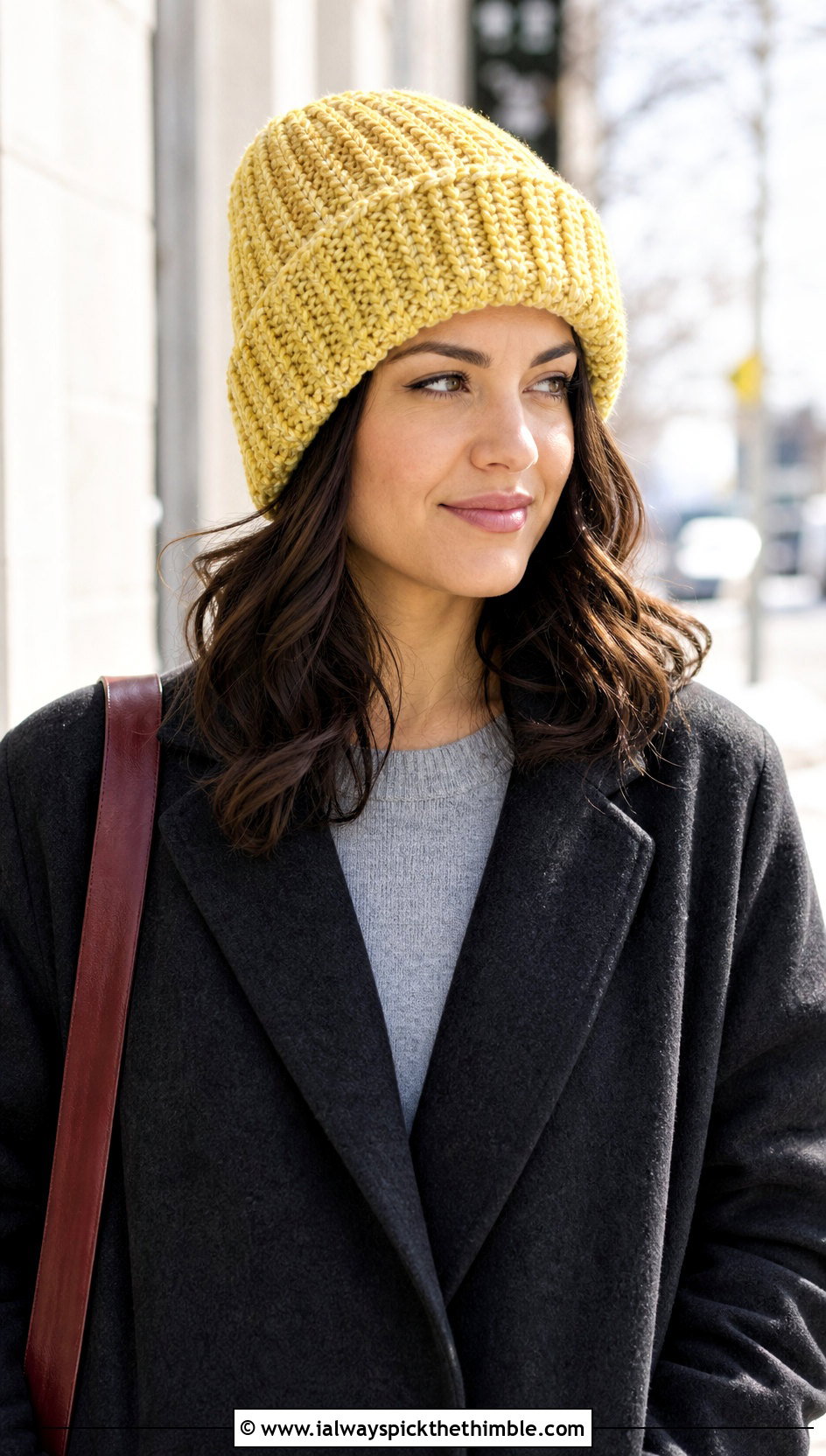 Caron Latte Cakes Cuffed Beanie With Wool Coat - 20 caron latte cakes crochet hat outfit ideas