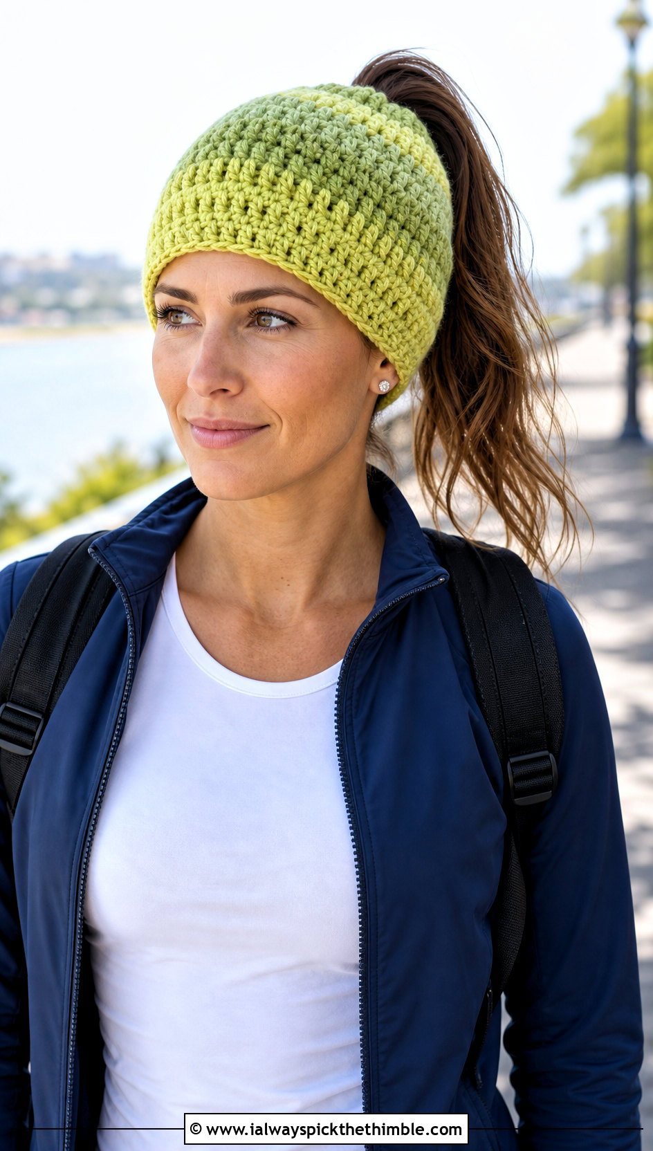 Caron Latte Cakes Ponytail Beanie With Track Jacket - 20 caron latte cakes crochet hat outfit ideas