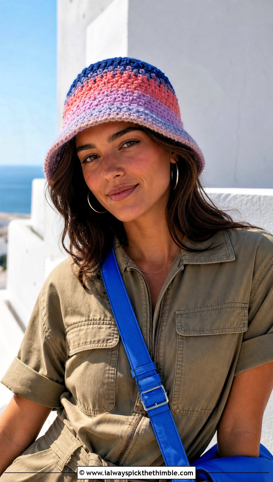 Caron Latte Cakes Striped Bucket Hat With Utility Jumpsuit - 20 caron latte cakes crochet hat outfit ideas