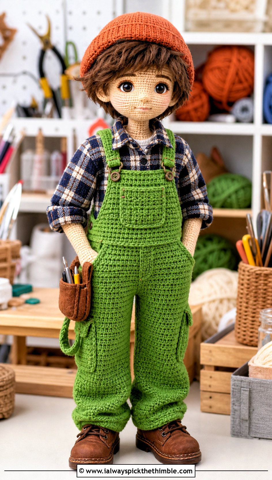 Carpenter Crochet Doll Overalls With Plaid Shirt - 20 crochet doll overalls outfit ideas