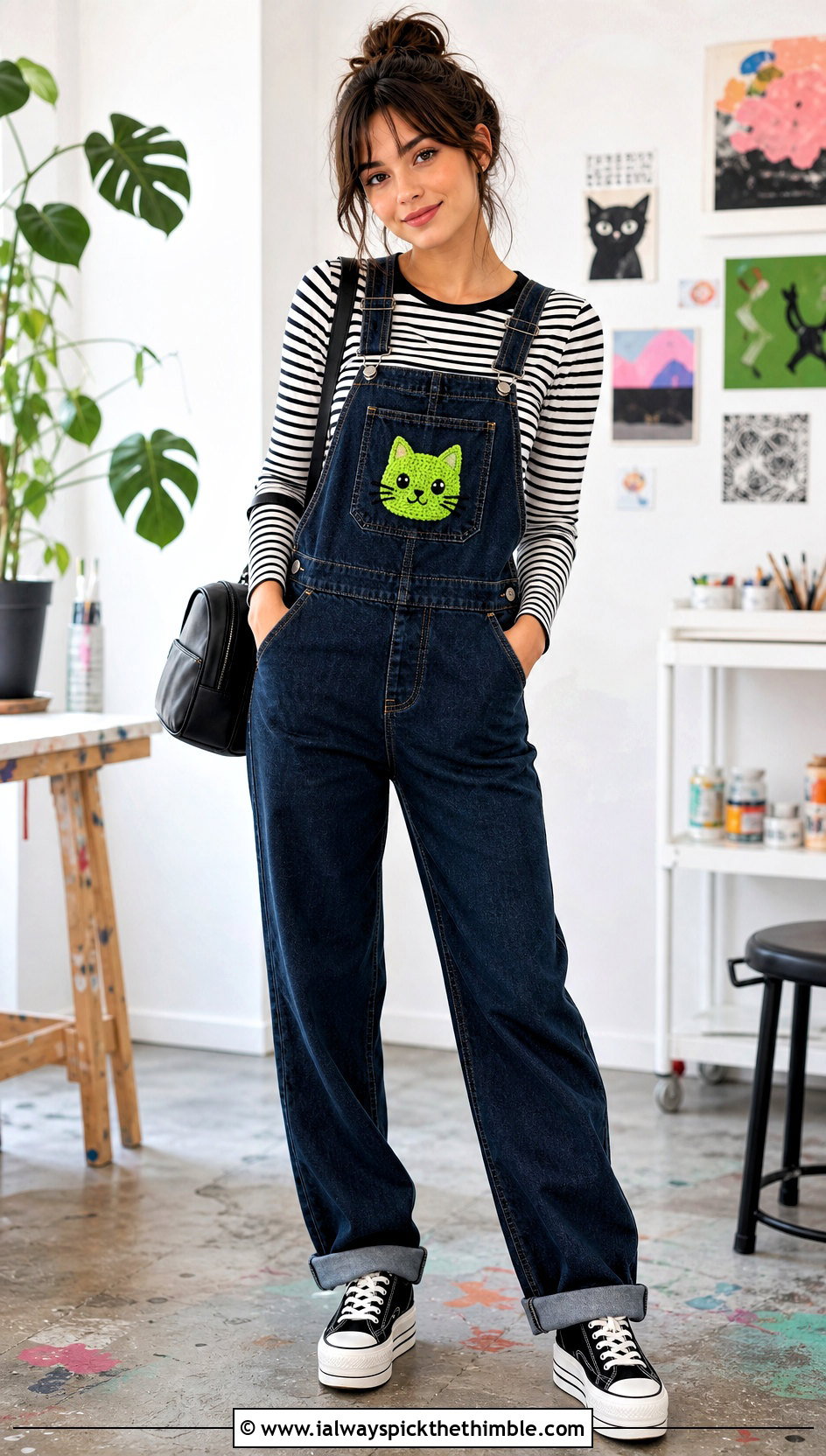 Cat Crochet Patch Overall Outfit - 20 crochet patches on clothes and outfit ideas