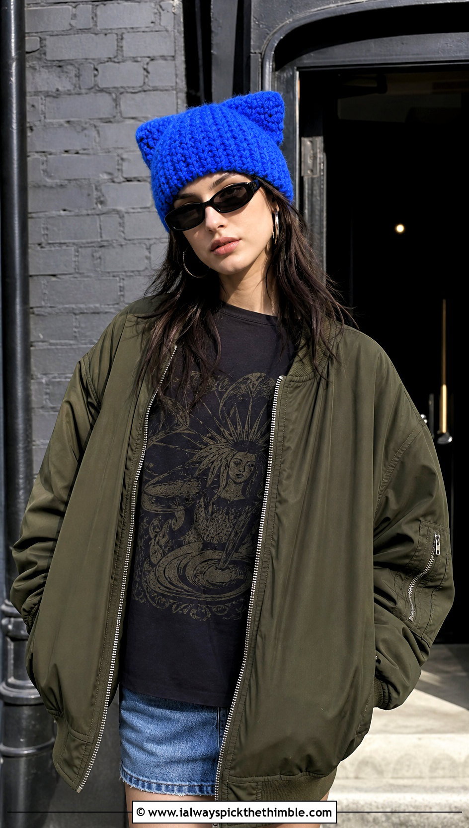Cat Ear Chenille Beanie With Graphic Tee And Mini Skirt - 20 crochet chenille hat outfit ideas