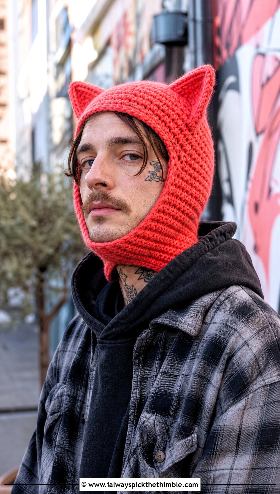 Cat Ear Crochet Balaclava With Grunge Layers - 20 crochet balaclava for men outfit ideas