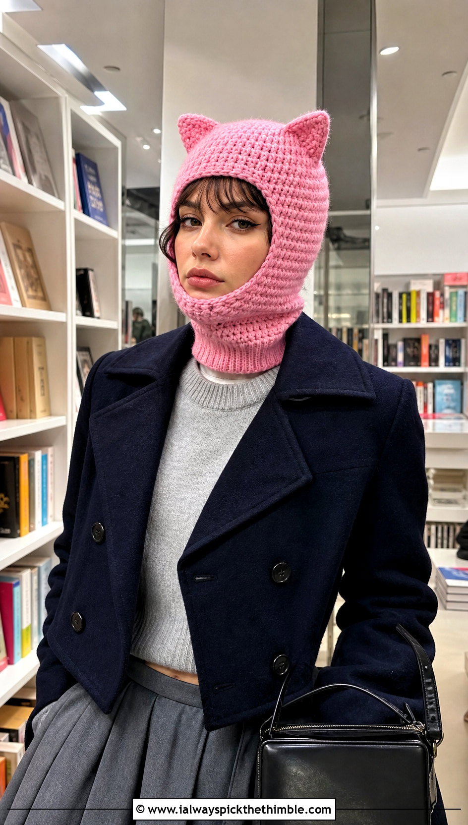 Cat Ear Crochet Balaclava With Pleated Skirt - 20 crochet balaclava ski mask outfit ideas
