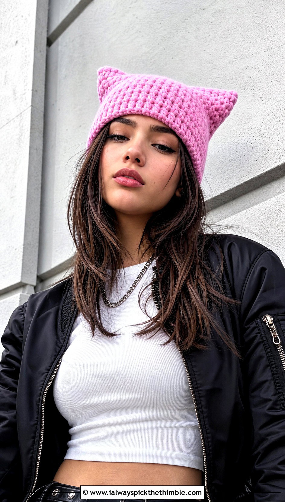 Cat Ear Crochet Beanie With Cargo Pants - 25 cute crochet beanies outfit ideas