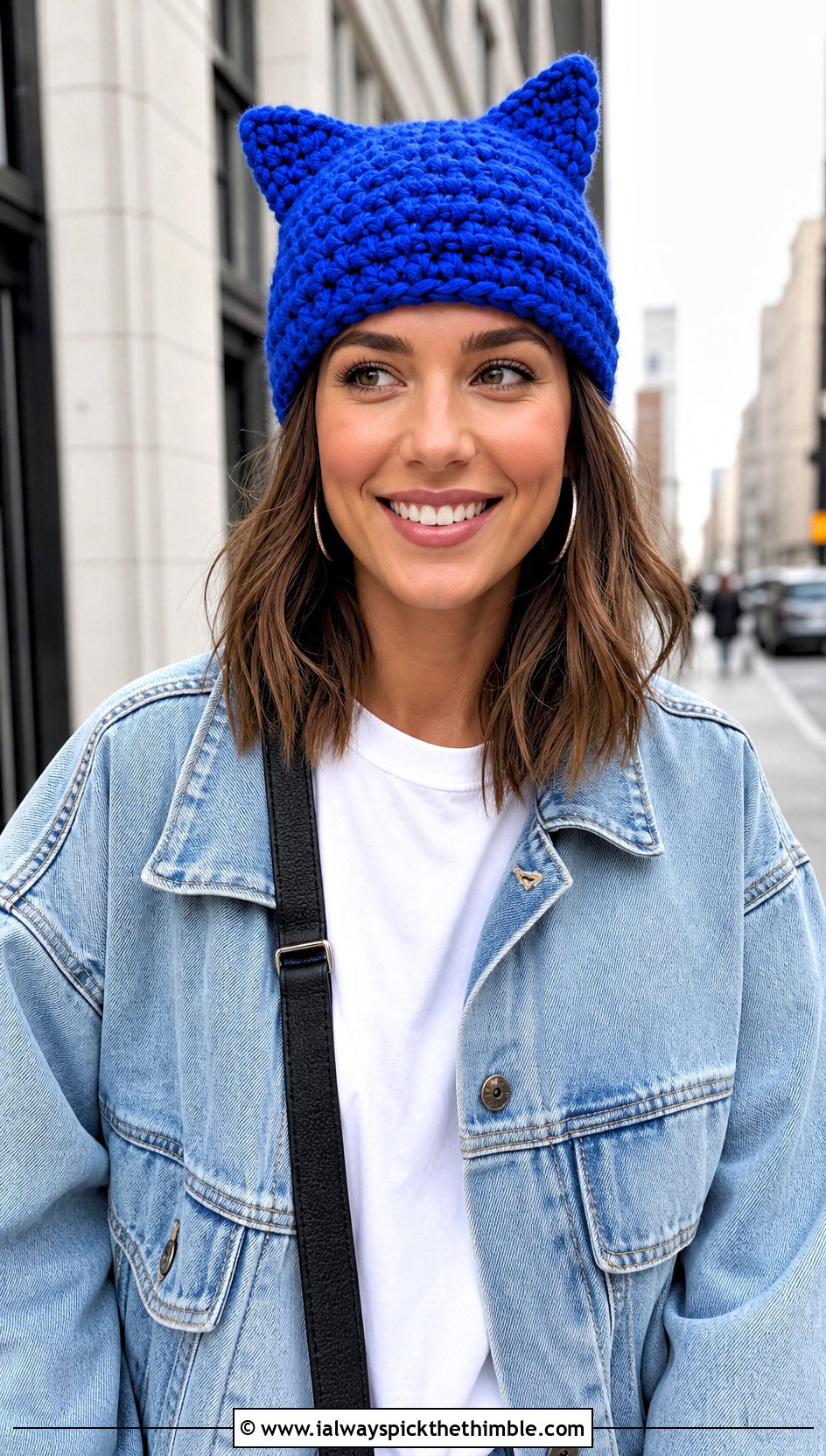 Cat Ear Crochet Beanie With Denim Jacket - 20 Doll Crochet Beanie outfit ideas