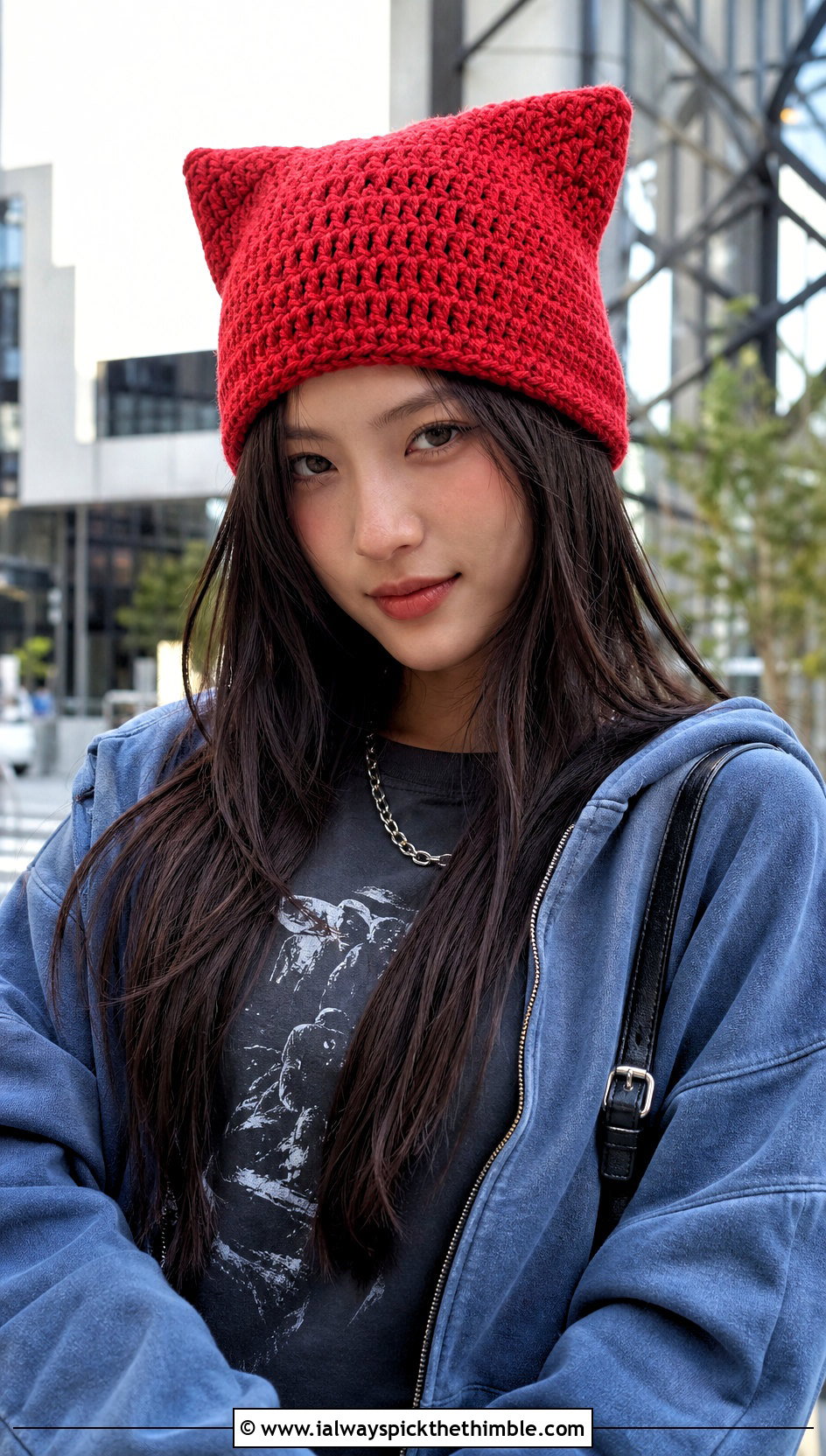 Cat Ear Crochet Beanie With Graphic Tee And Baggy Jeans - 20 beginner crochet beanie outfit ideas