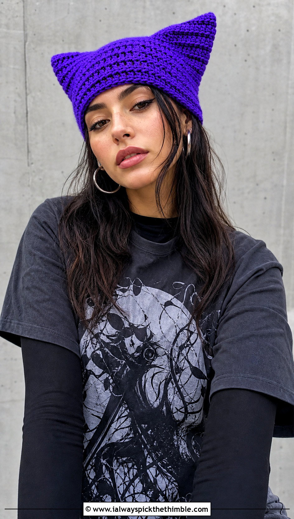 Cat Ear Crochet Beanie With Graphic Tee And Cargo Pants - 20 Women Crochet Beanie outfit ideas