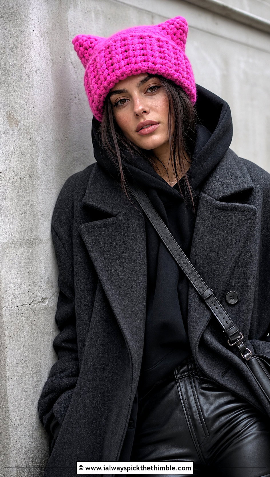 Cat Ear Crochet Beanie With Oversized Hoodie - 20 winter crochet hats outfit ideas