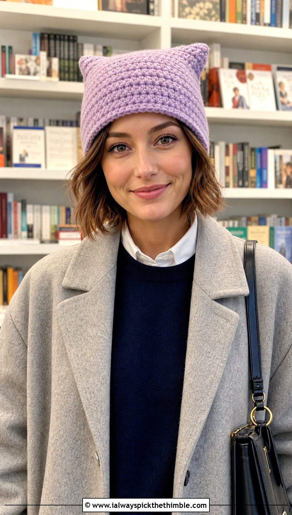 Cat Ear Crochet Beanie With Preppy Outfit - 25 crochet beanie outfit ideas
