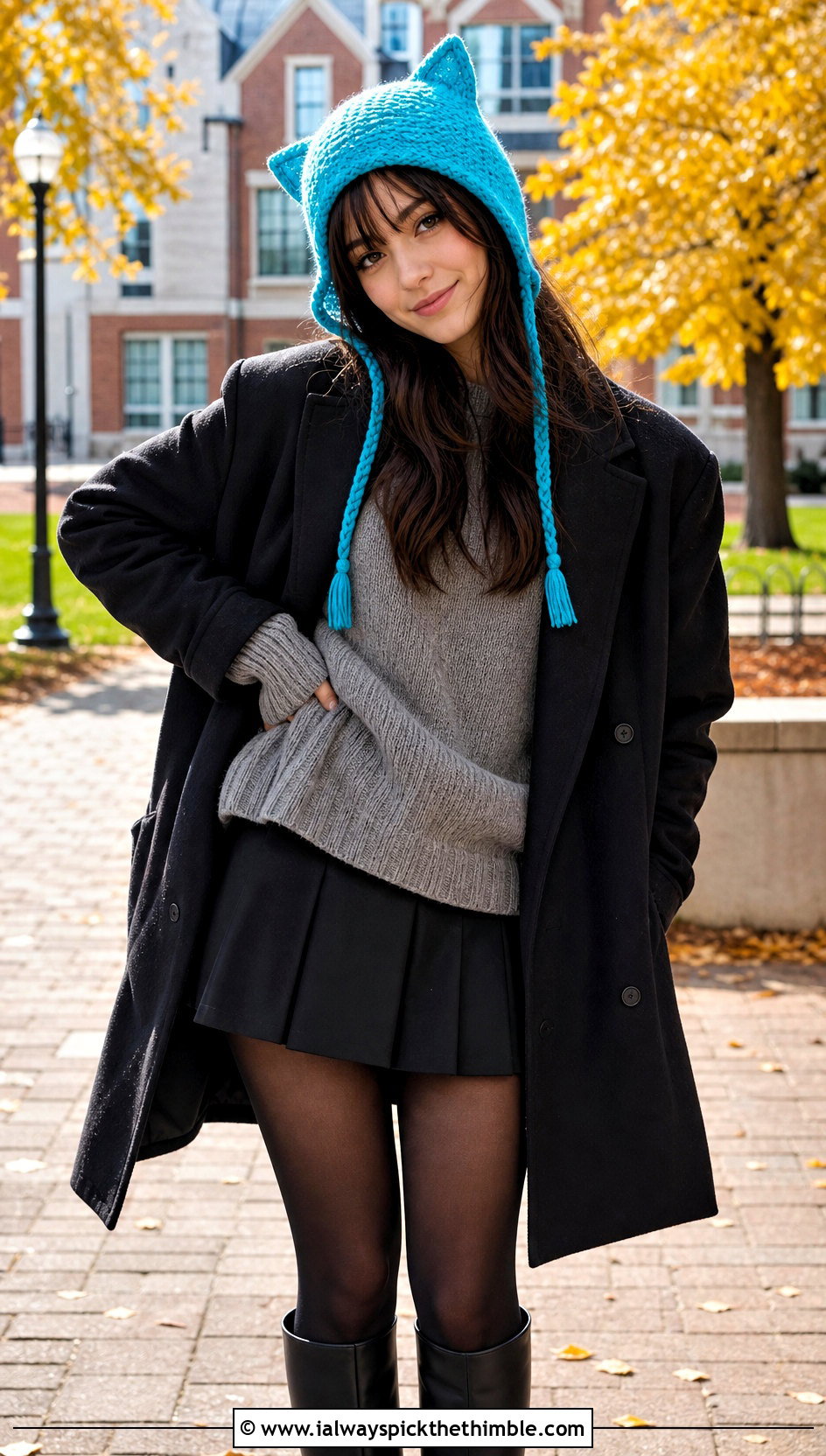Cat Ear Crochet Earflap Beanie With Mini Skirt - 20 crochet earflap beanie outfit ideas