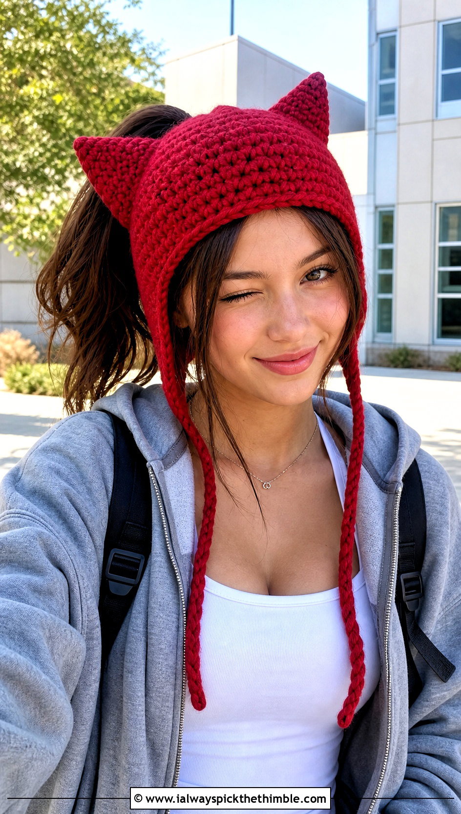 Cat Ear Crochet Earflap Hat With Hoodie And Tennis Skirt - 15 Crochet Hat With Earflaps outfit ideas