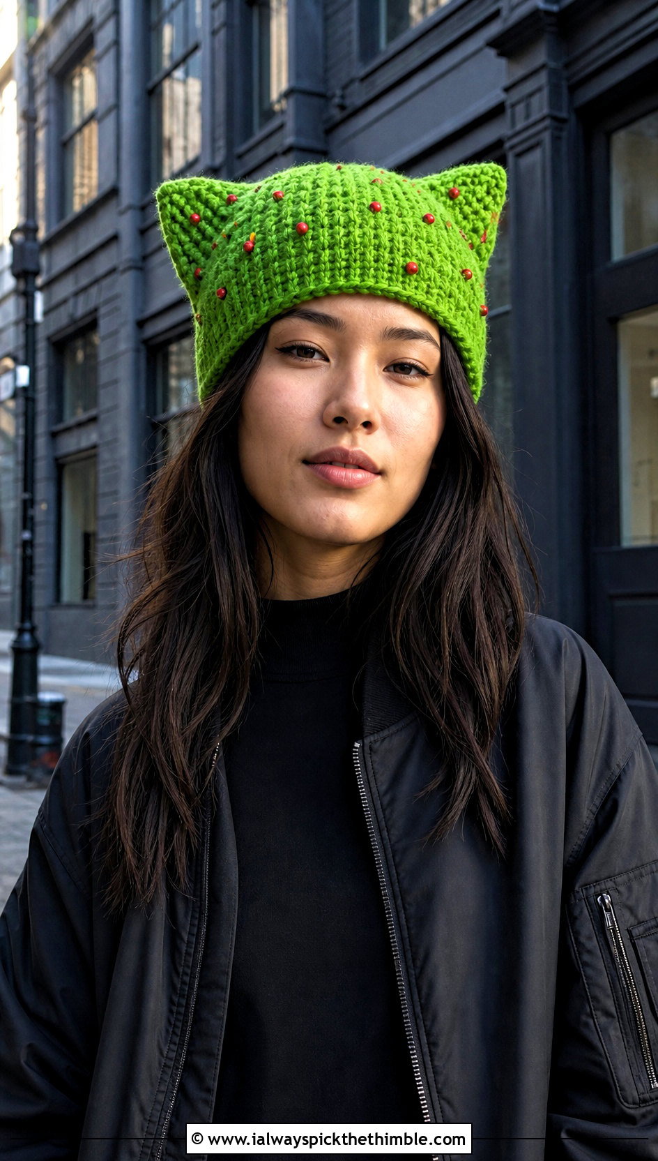 Cat Ear Crochet Strawberry Beanie With Cargo Pants - 20 Crochet Strawberry Beanie outfit ideas