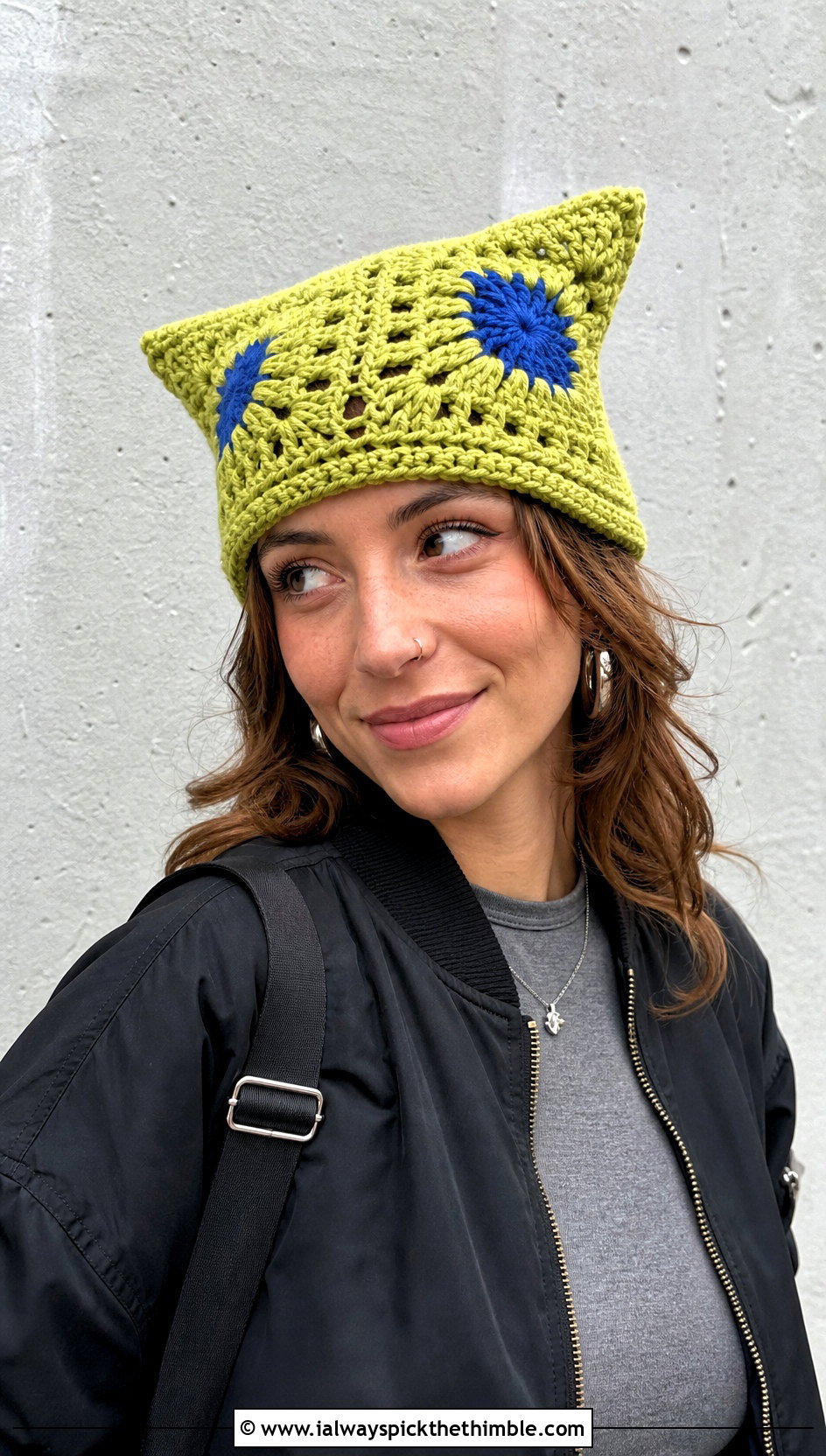 Cat Ear Granny Square Beanie With Cargo Pants - 25 granny square hats outfit ideas