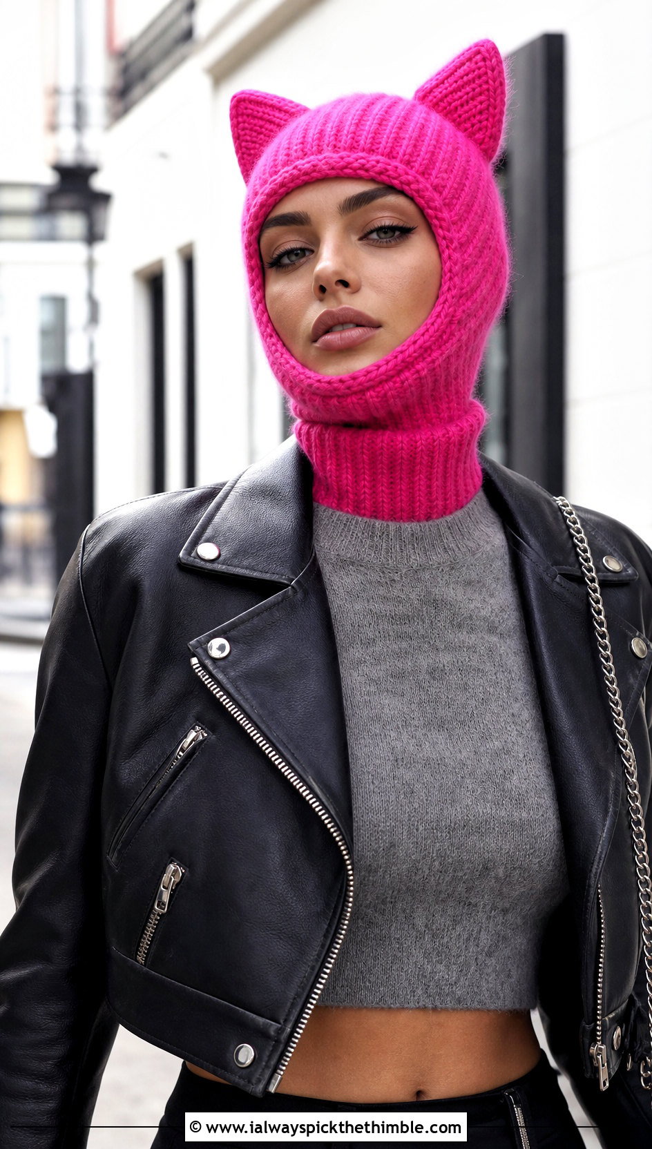 Cat Ear Helmet Balaclava With Moto Jacket - 20 crochet helmet balaclava outfit ideas