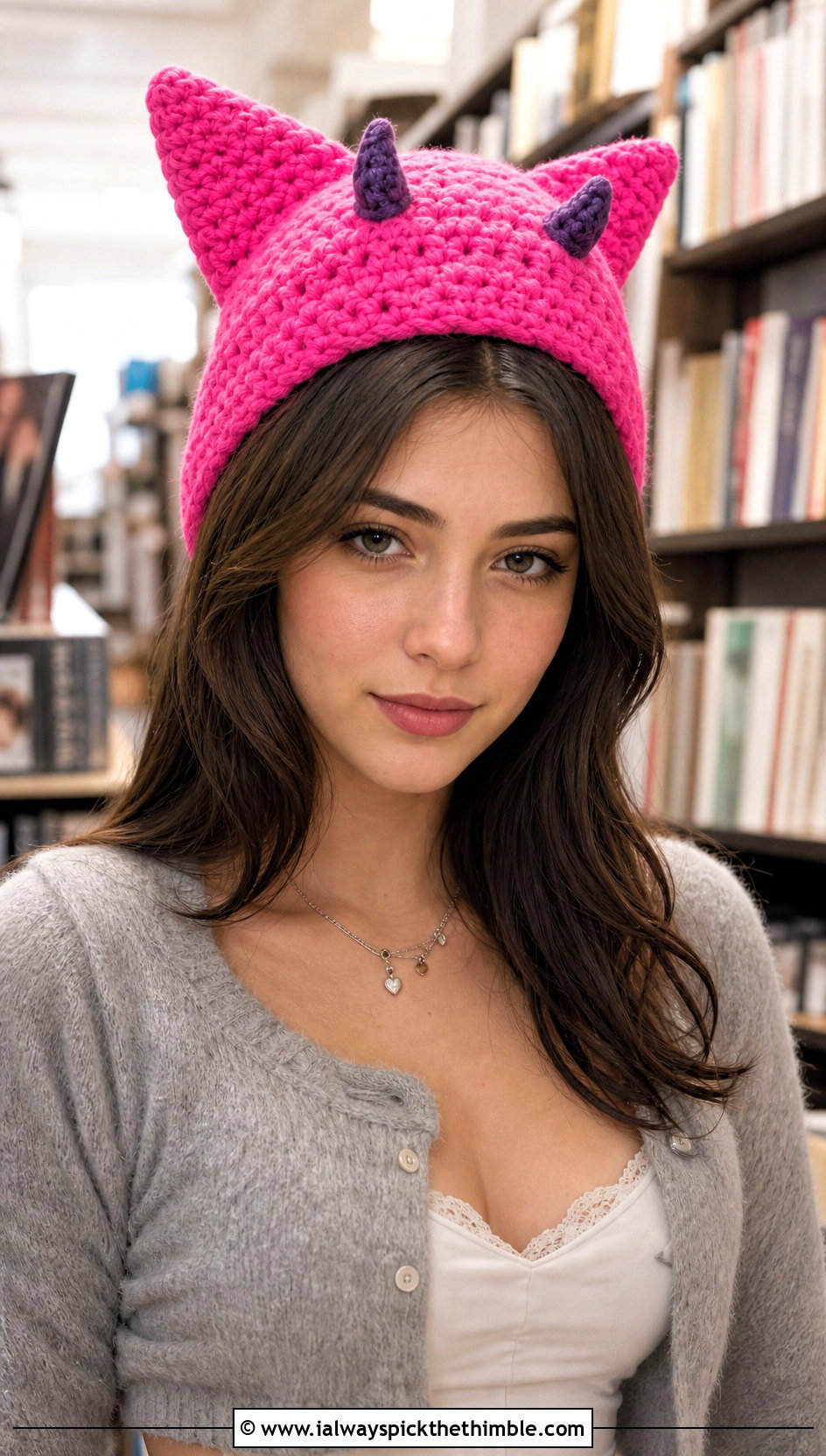 Cat Ear Horned Crochet Beanie With Cardigan And Skirt - 20 Crochet Horned Beanie outfit ideas