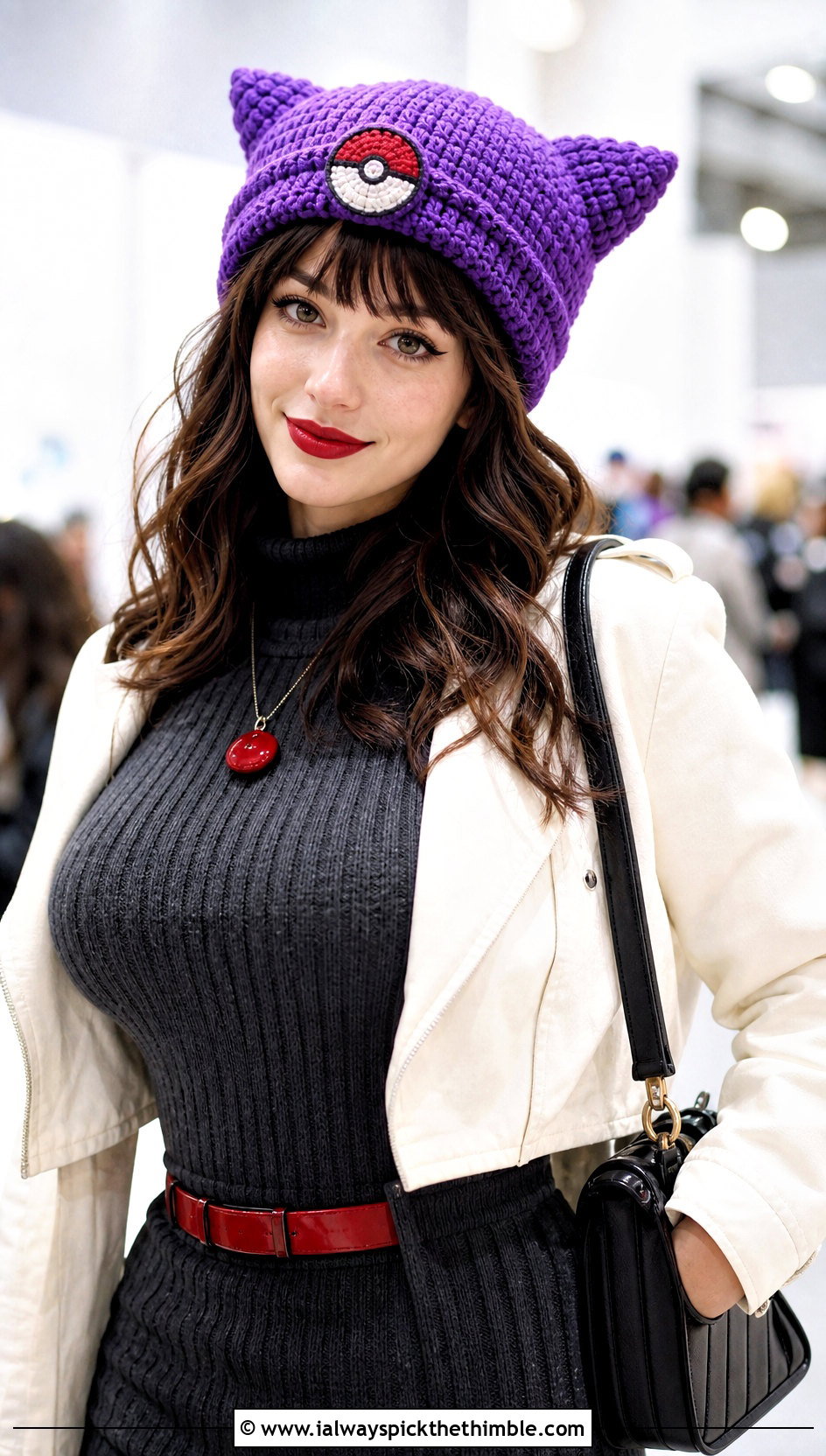 Cat Ear Pokeball Crochet Hat With Sweater Dress - 20 Pokeball Crochet Hat outfit ideas