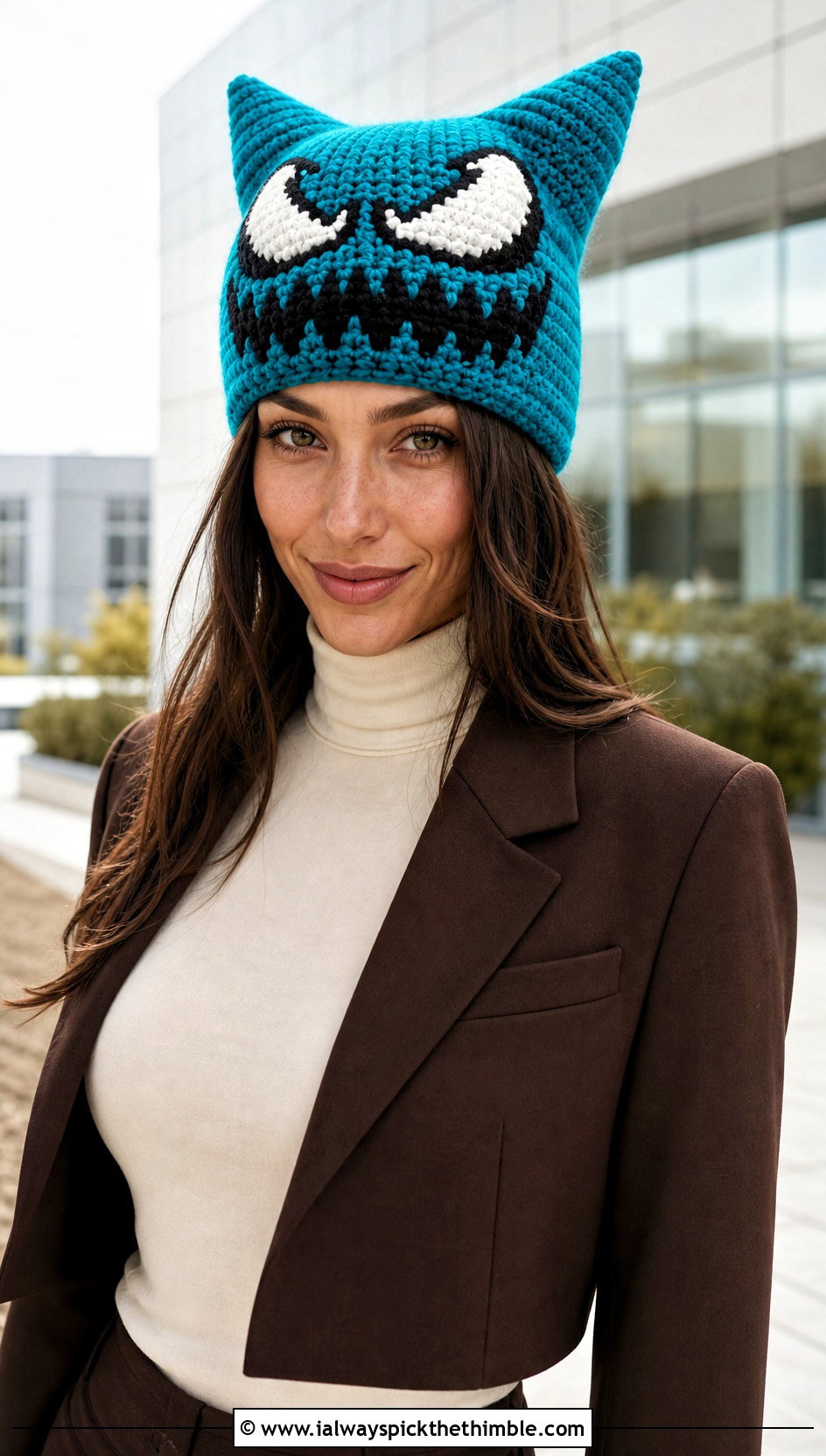 Cat Ear Venom Crochet Beanie With Wide Leg Trousers - 20 venom crochet beanie outfit ideas