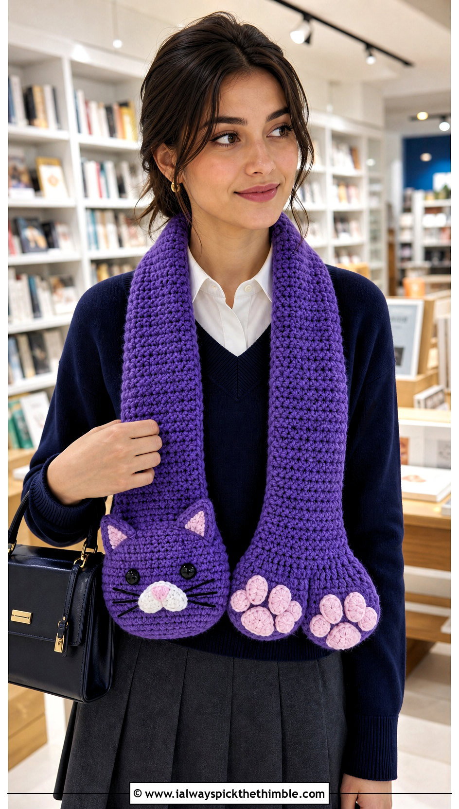 Cat Paw Crochet Scarf With Preppy Outfit - 15 Funny Crochet Scarf outfit ideas