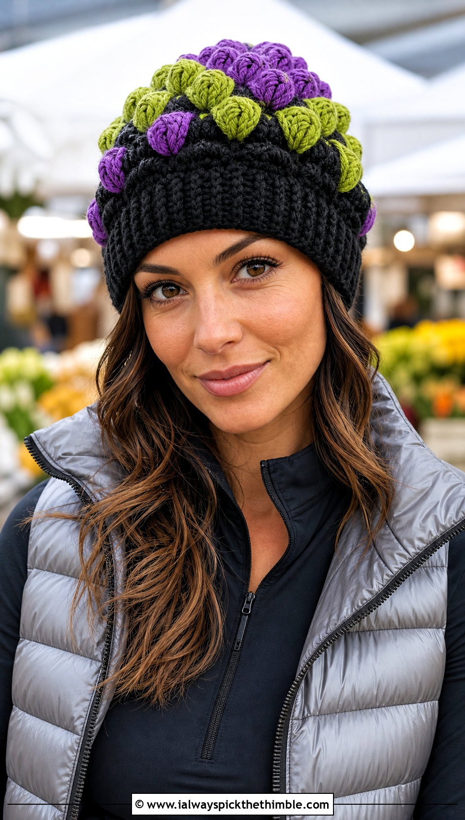 Cauldron Bubble Crochet Beanie With Puffer Vest - 20 Halloween Crochet Beanies outfit ideas