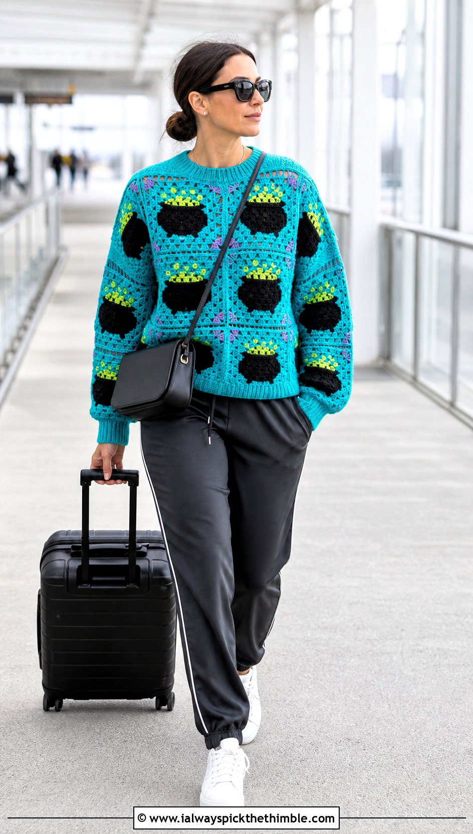 Cauldron Granny Square Halloween Sweater With Track Pants - 15 Crochet Granny Square Halloween Sweater outfit ideas