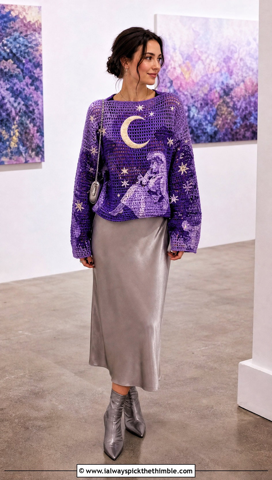 Celestial Anime Crochet Sweater With Satin Slip Dress - 20 Anime Crochet Sweater outfit ideas