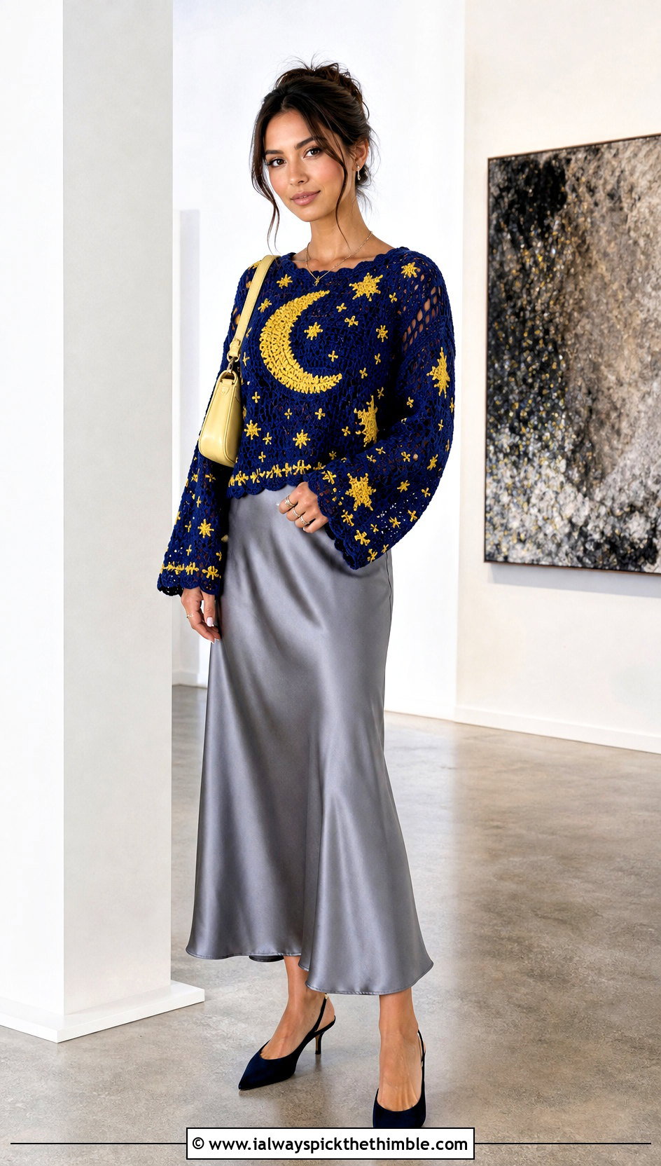 Celestial Tapestry Crochet Jumper With Satin Slip Skirt - 20 Tapestry Crochet Jumper outfit ideas