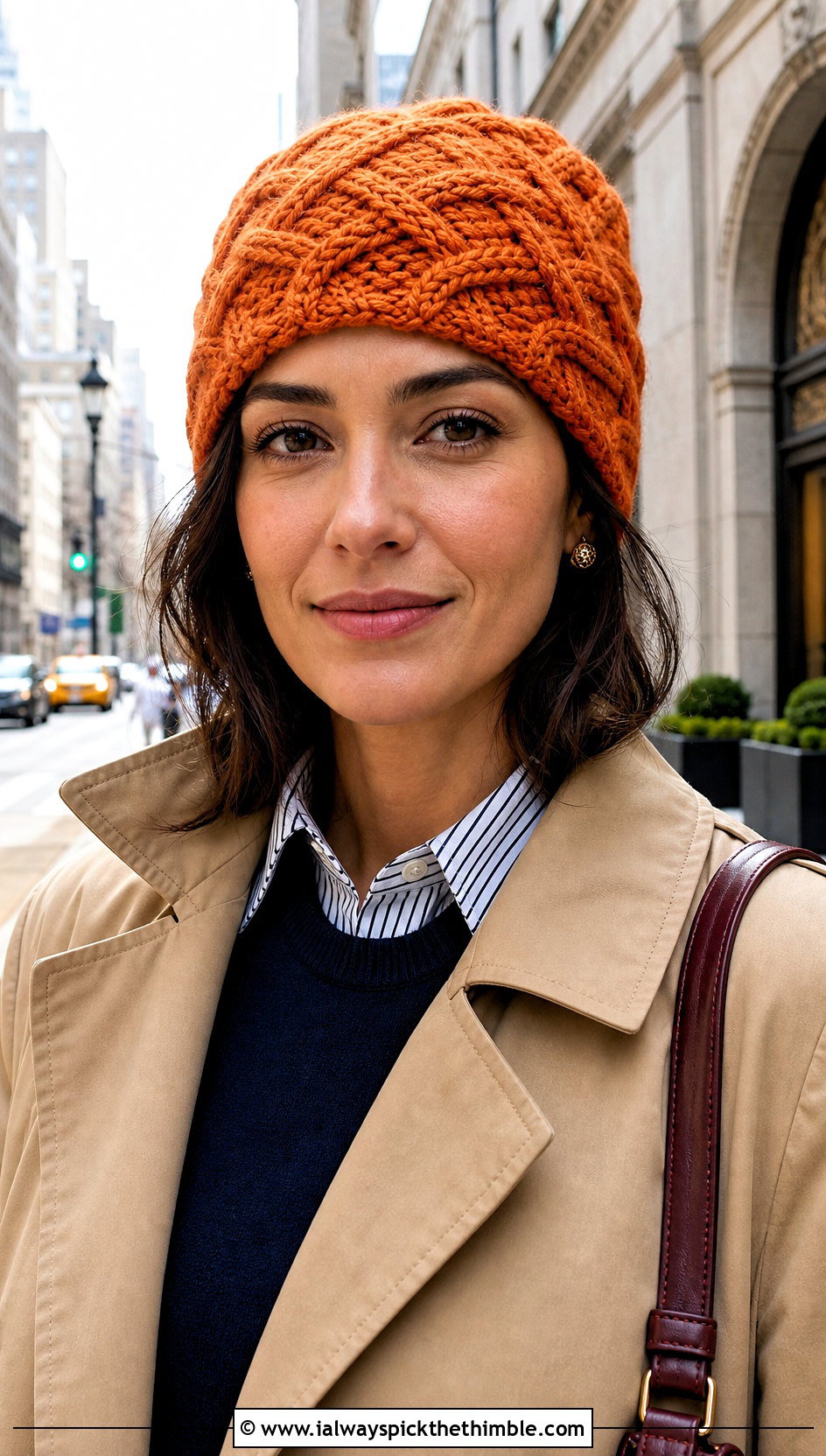 Celtic Cable Crochet Beanie With Trench Coat - 15 cabled crochet beanie design outfit ideas
