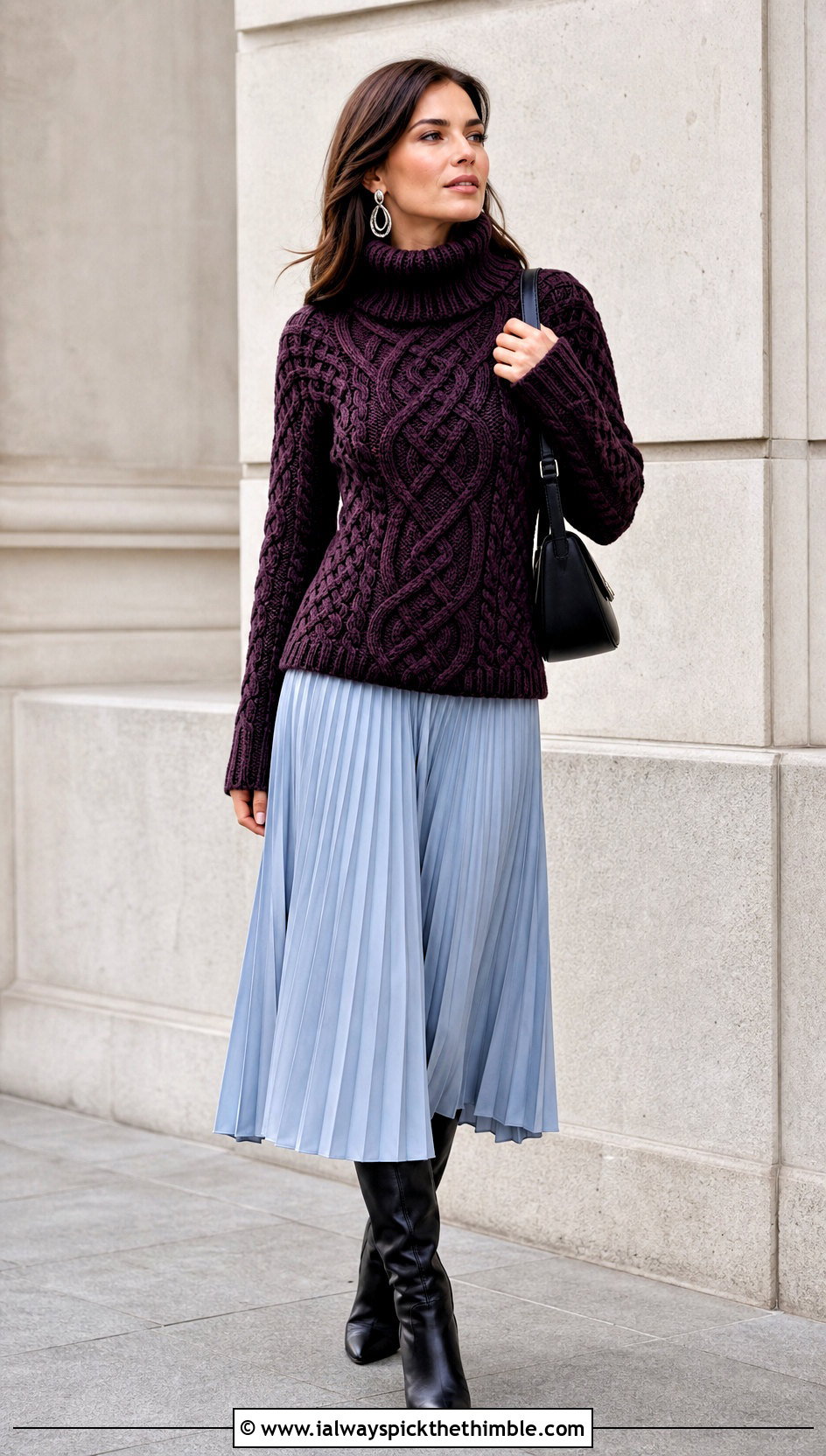 Celtic Cable Crochet Irish Turtleneck With Pleated Skirt - 20 Crochet Irish Sweater outfit ideas