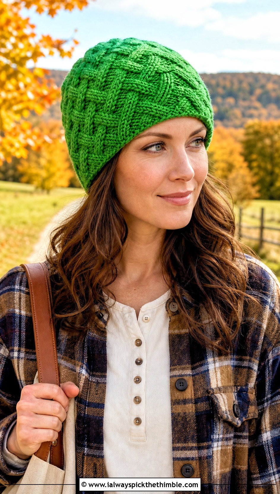 Celtic Cable Stitch Beanie With Plaid Shacket - 20 Crochet Cable Stitch Beanie outfit ideas
