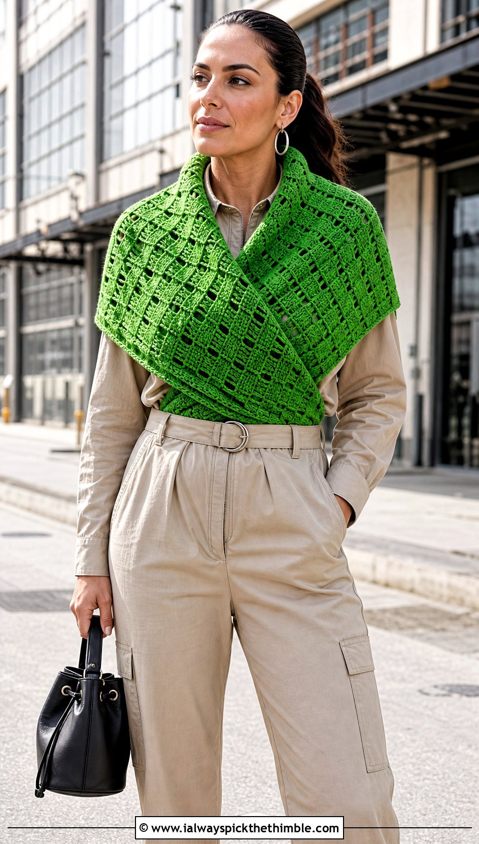 Celtic Diamond Wrap Shawl With Utility Jumpsuit - 20 Celtic Crochet Shawl outfit ideas