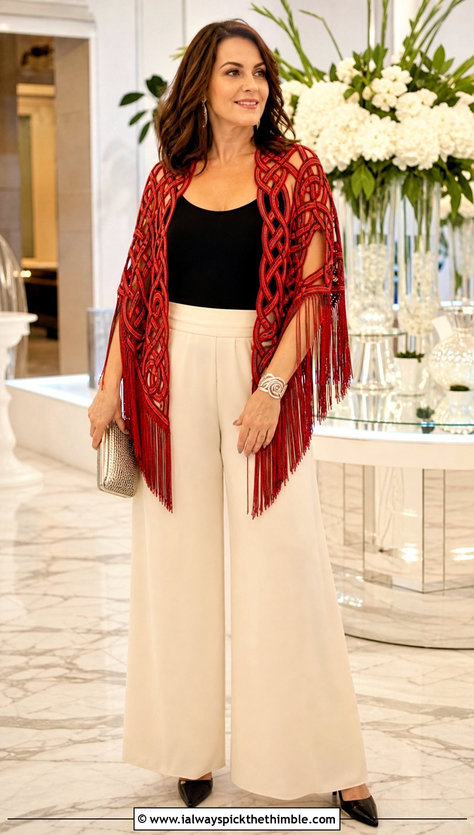 Celtic Fringe Shawl With Minimalist Evening Outfit - 20 Celtic Crochet Shawl outfit ideas