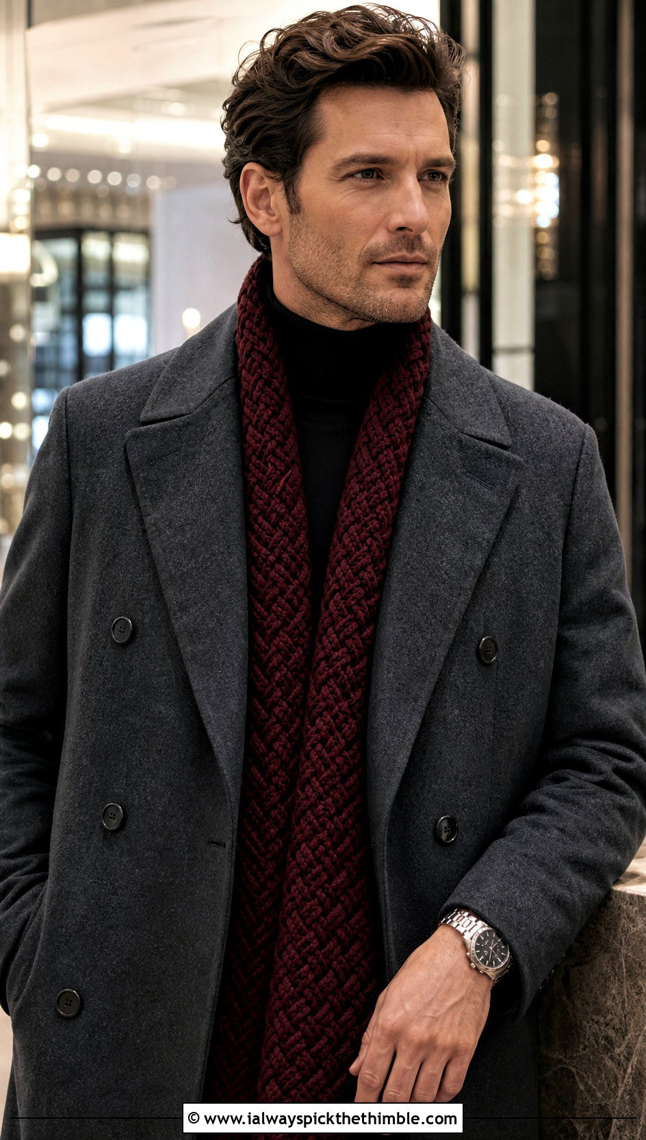 Celtic Weave Crochet Scarf With Turtleneck - 15 crochet stitch for mens scarf outfit ideas