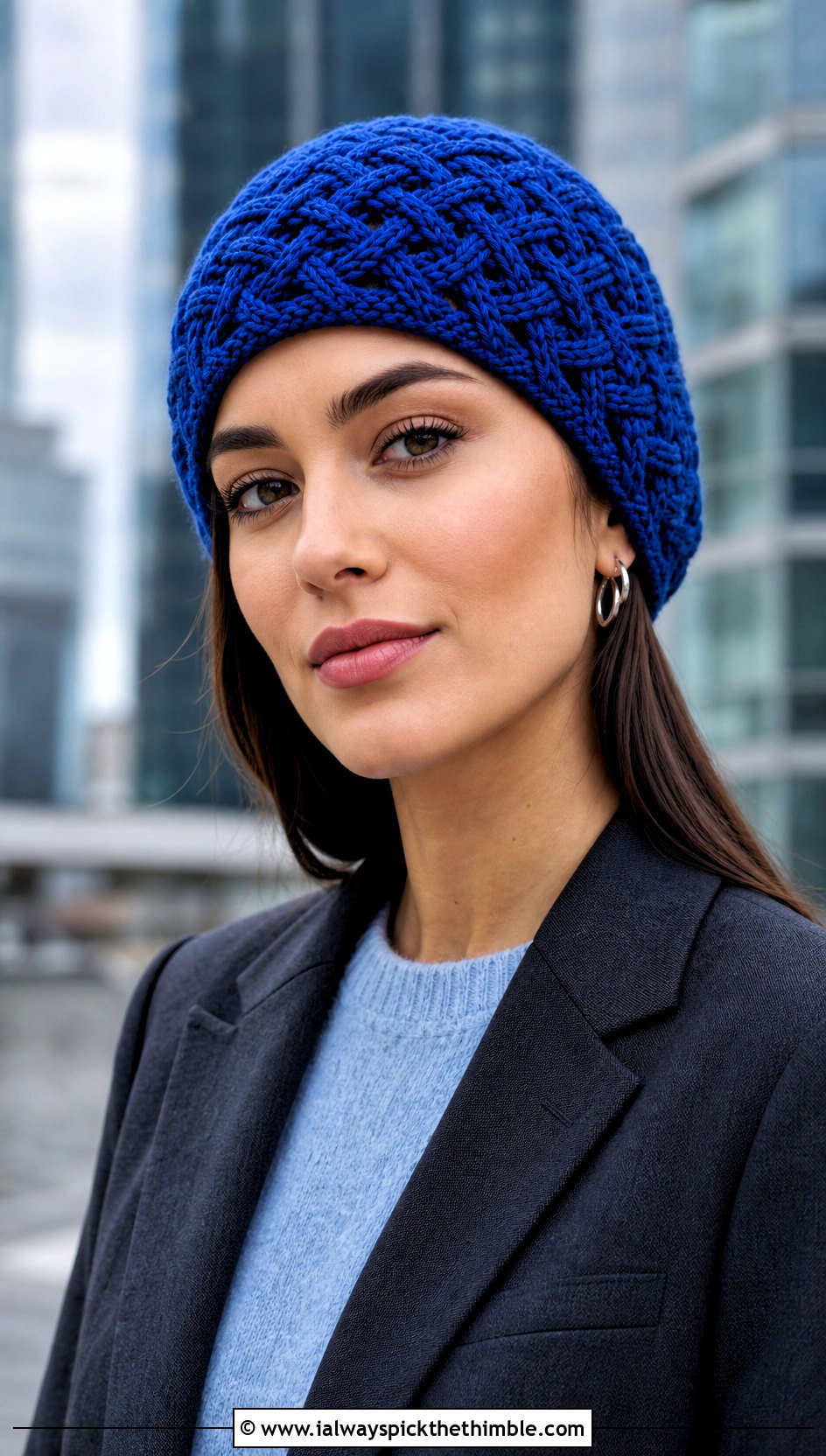 Celtic Weave Fitted Beanie With Blazer And Trousers - 15 celtic crochet hat outfit ideas