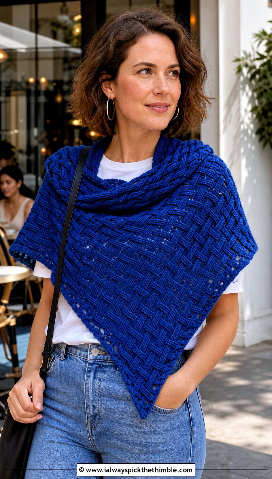 Celtic Weave Triangle Shawl With Straight Leg Jeans - 20 Celtic Crochet Shawl outfit ideas