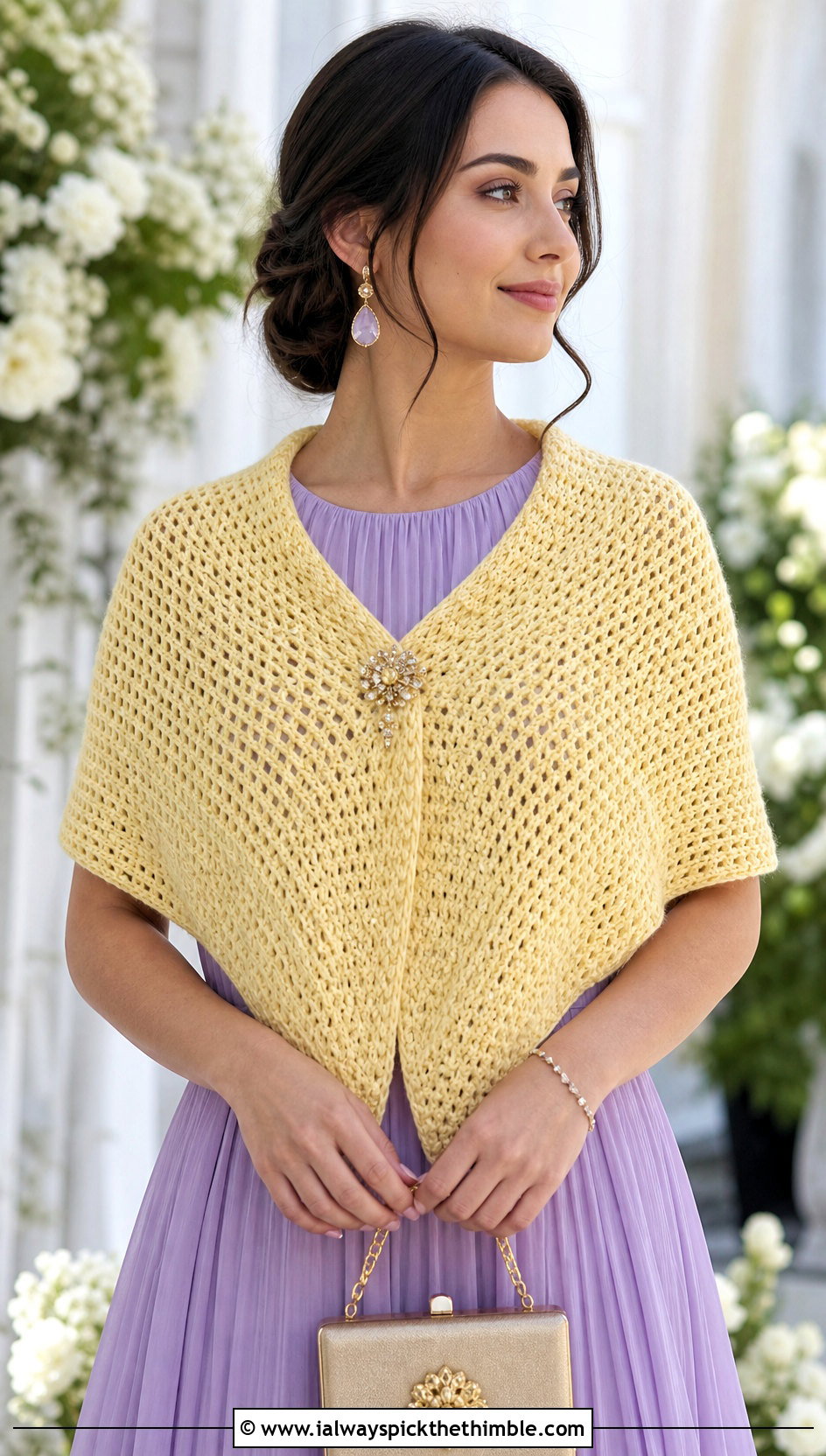 Center Increase Tunisian Crochet Triangle Shawl With Pleated Dress - 20 Tunisian Crochet Triangle Shawl outfit ideas