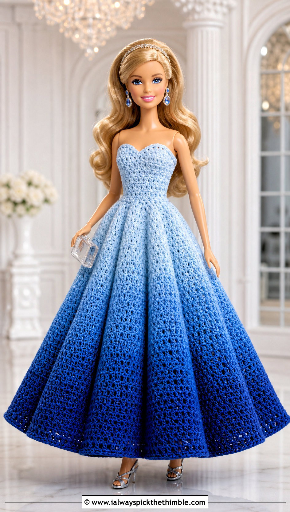 Cerulean Ombre Crochet Barbie Ball Gown - 20 crochet barbie ball gowns outfit ideas