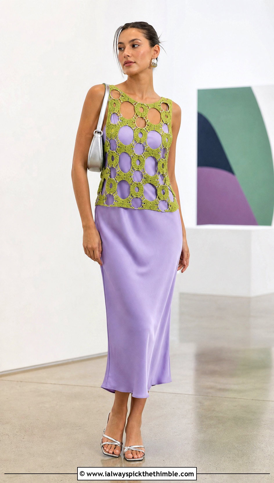 Chain Ring Crochet Top Over A Slip Dress - 20 Crochet Top With Metal Ring outfit ideas