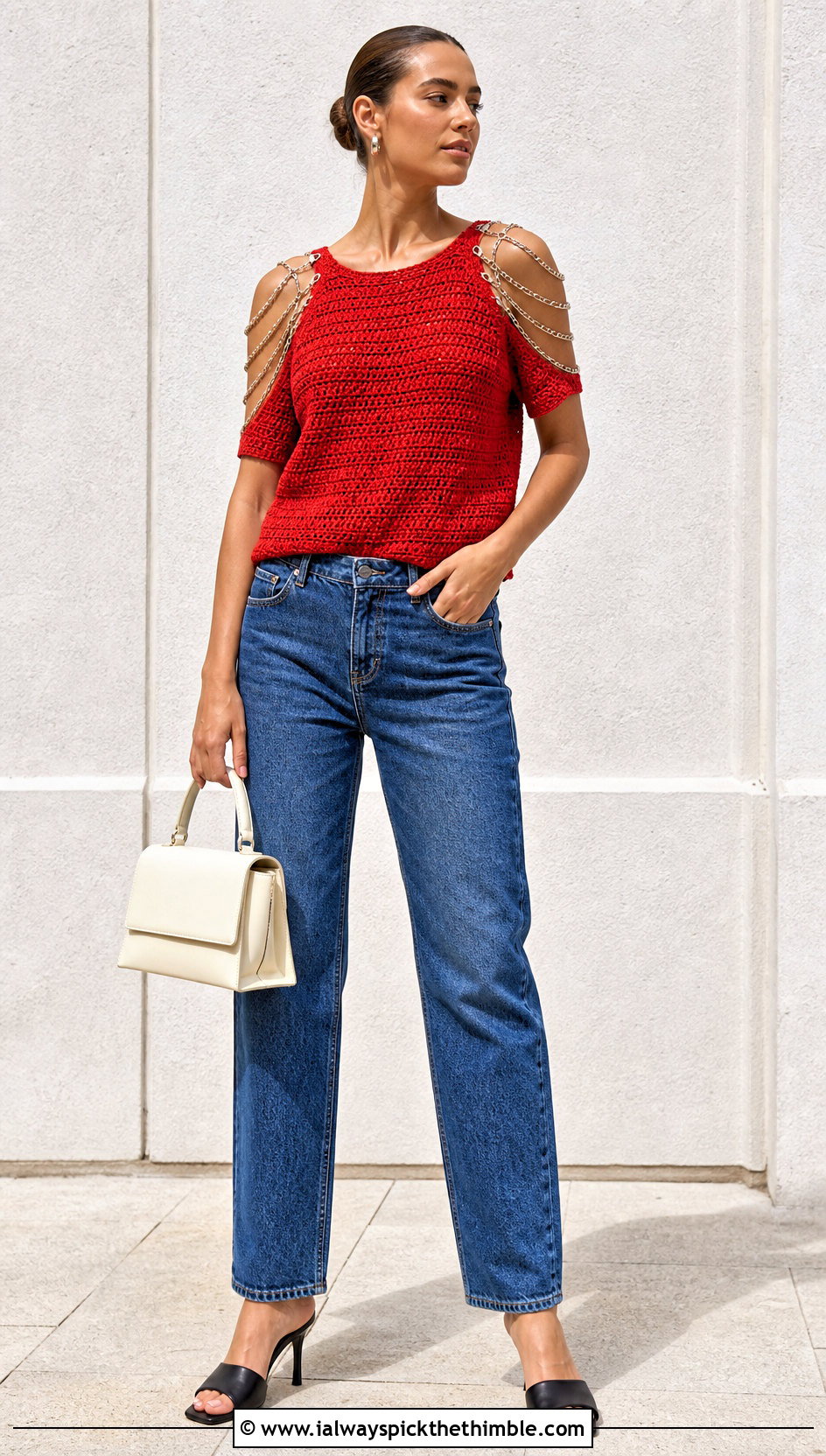 Chain Sleeve Crochet Top With Straight Leg Jeans - 20 Crochet Top With Chain outfit ideas