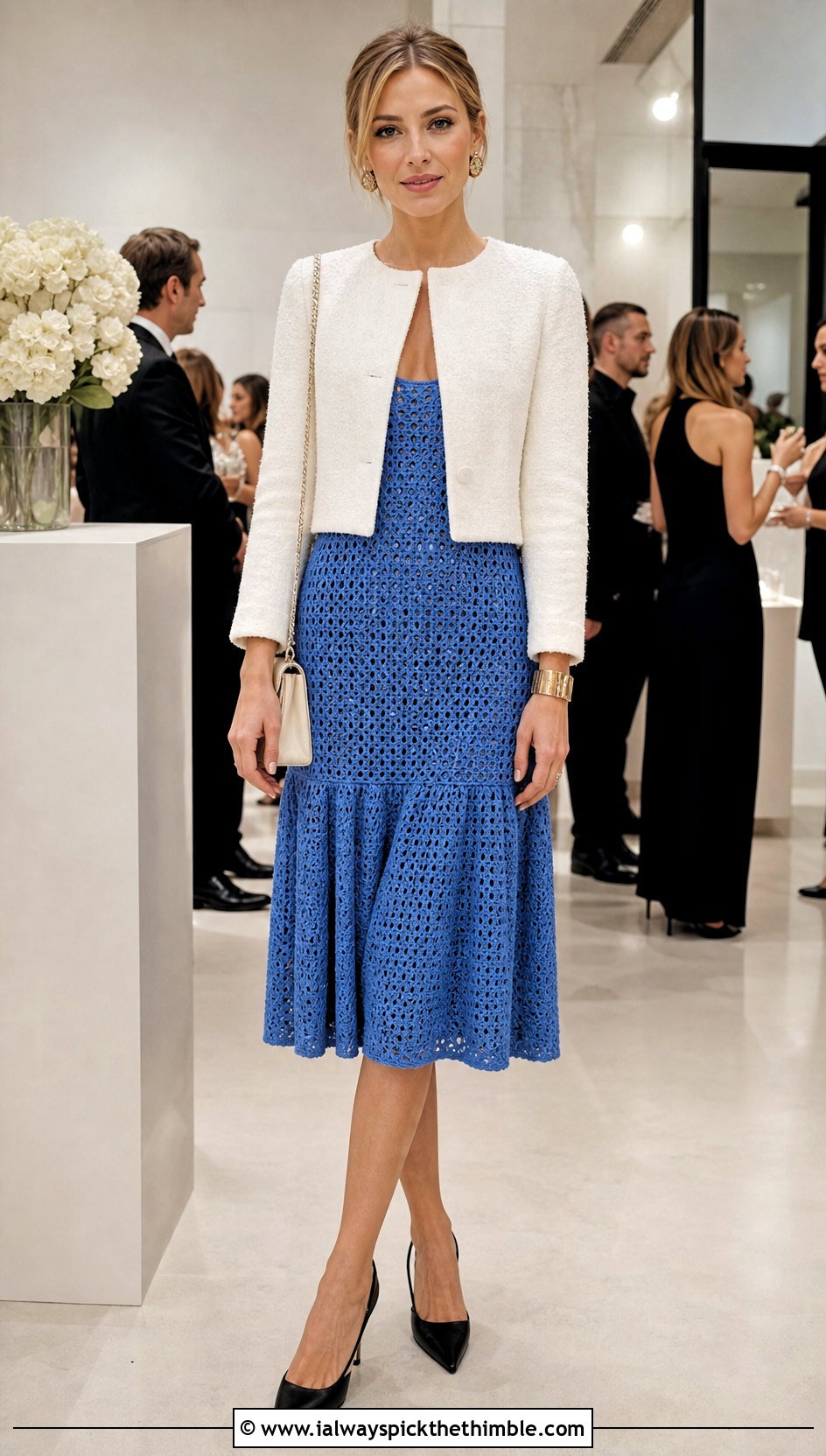 Chanel Crochet Drop Waist Dress With Slingback Heels - 20 chanel crochet dress outfit ideas