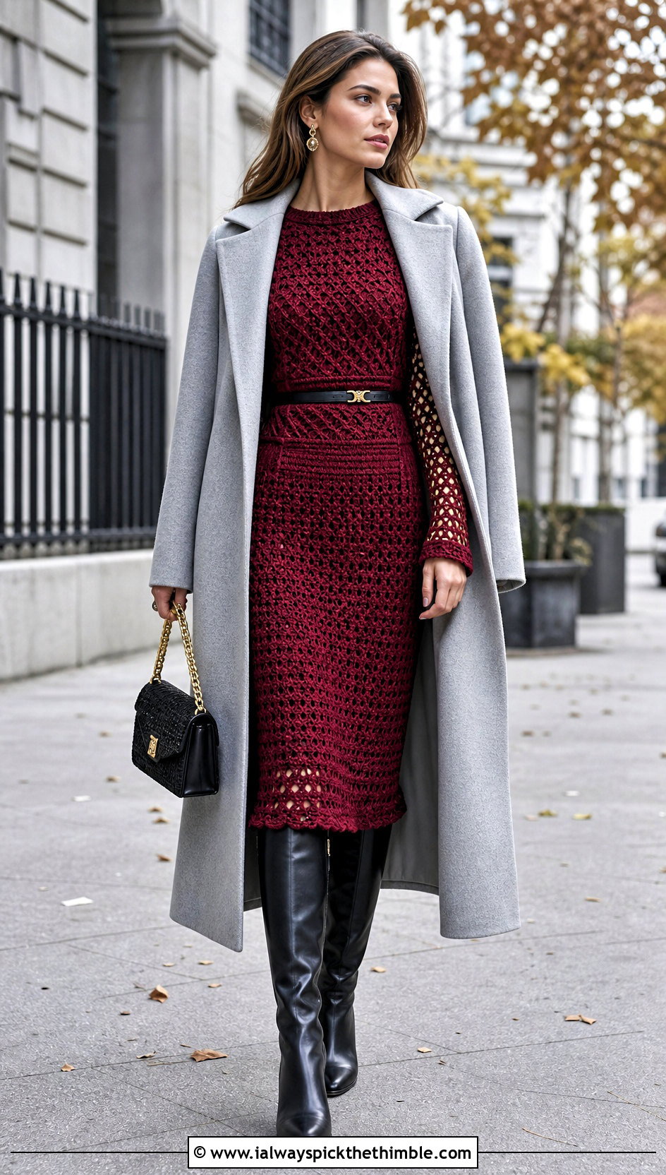 Chanel Crochet Long Sleeve Dress With Tall Boots - 20 chanel crochet dress outfit ideas