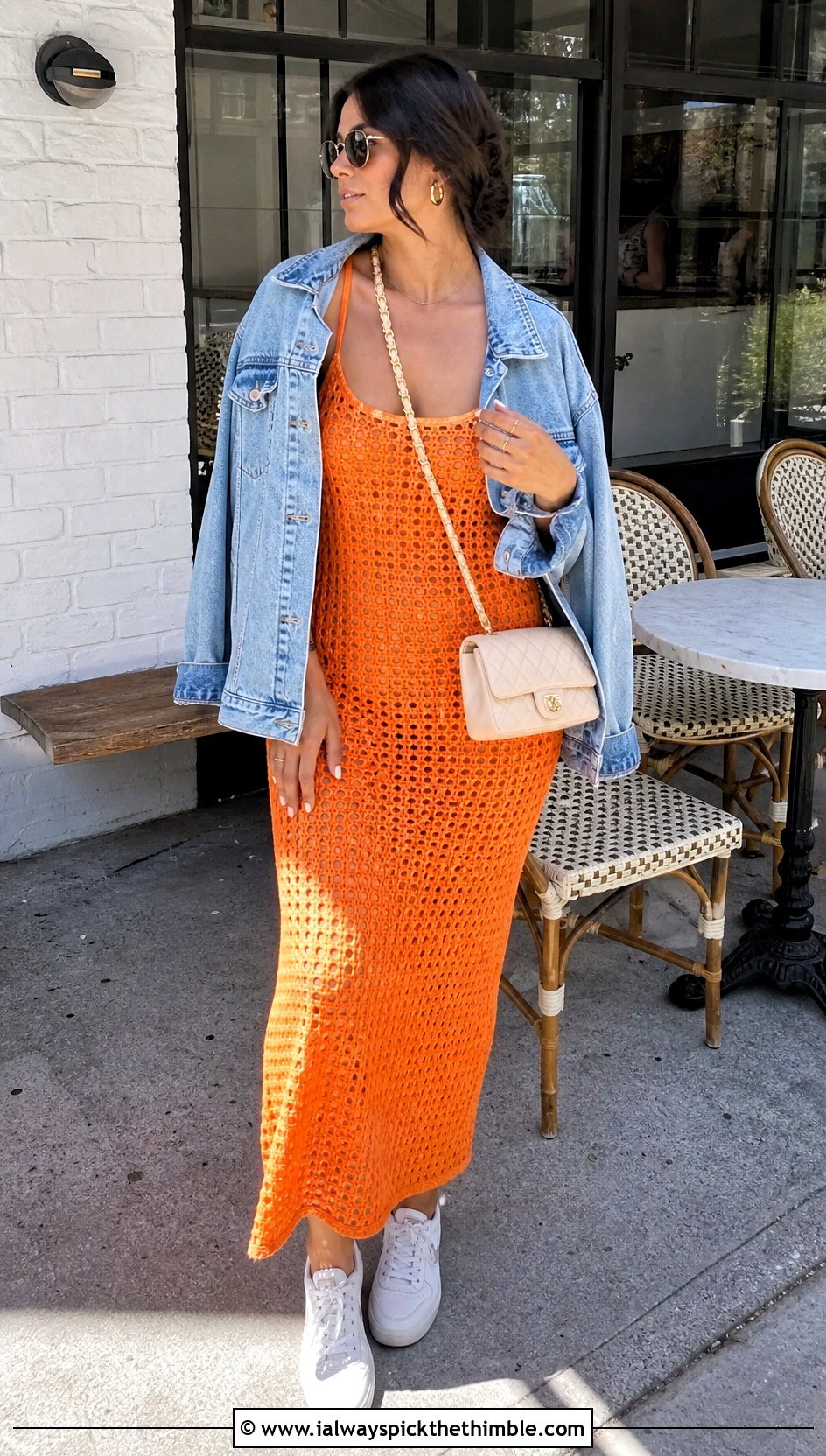 Chanel Crochet Tank Dress With Denim Jacket - 20 chanel crochet dress outfit ideas