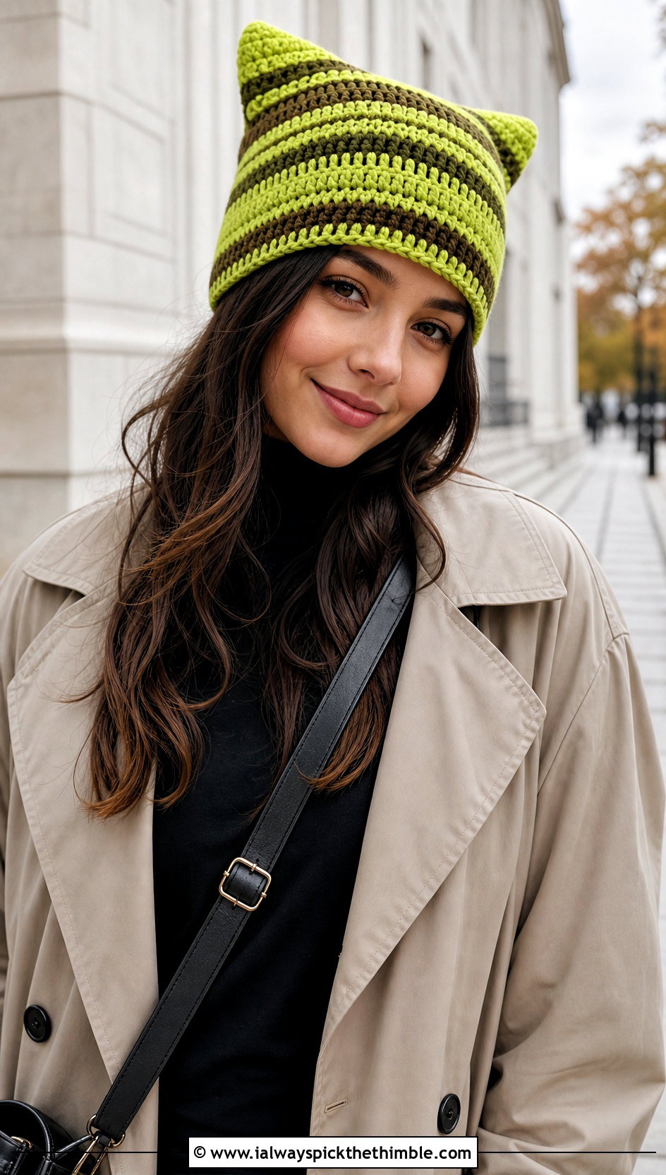 Chartreuse Clancy Crochet Beanie With Trench Coat - 20 clancy beanie crochet outfit ideas