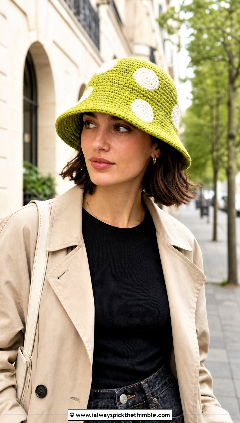 Chartreuse Toadstool Bucket Hat With Trench Coat Outfit - 15 Mario Toad Crochet Hat outfit ideas