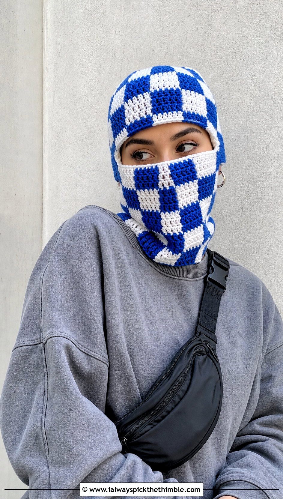 Checkerboard Crochet Balaclava With Monochrome Streetwear - 20 crochet balaclava hat outfit ideas