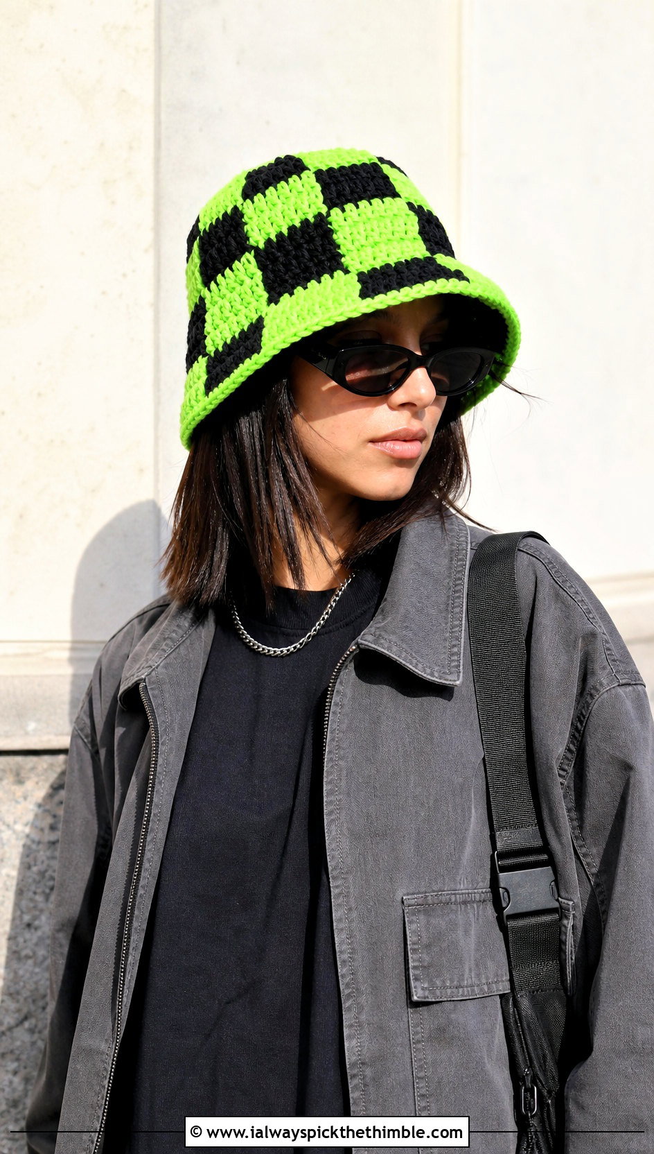 Checkerboard Crochet Bucket Hat With Streetwear - 20 Crochet Bucket Hat Design Ideas